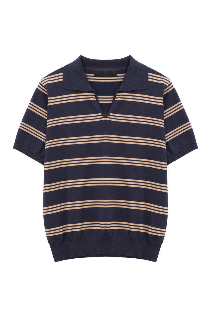 Striped V-Neck Polo Tee