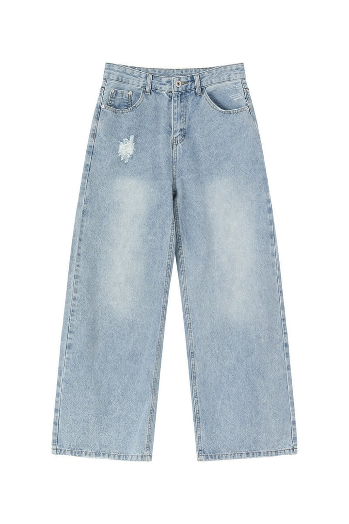 Washed Distressed Straight Leg Jeans