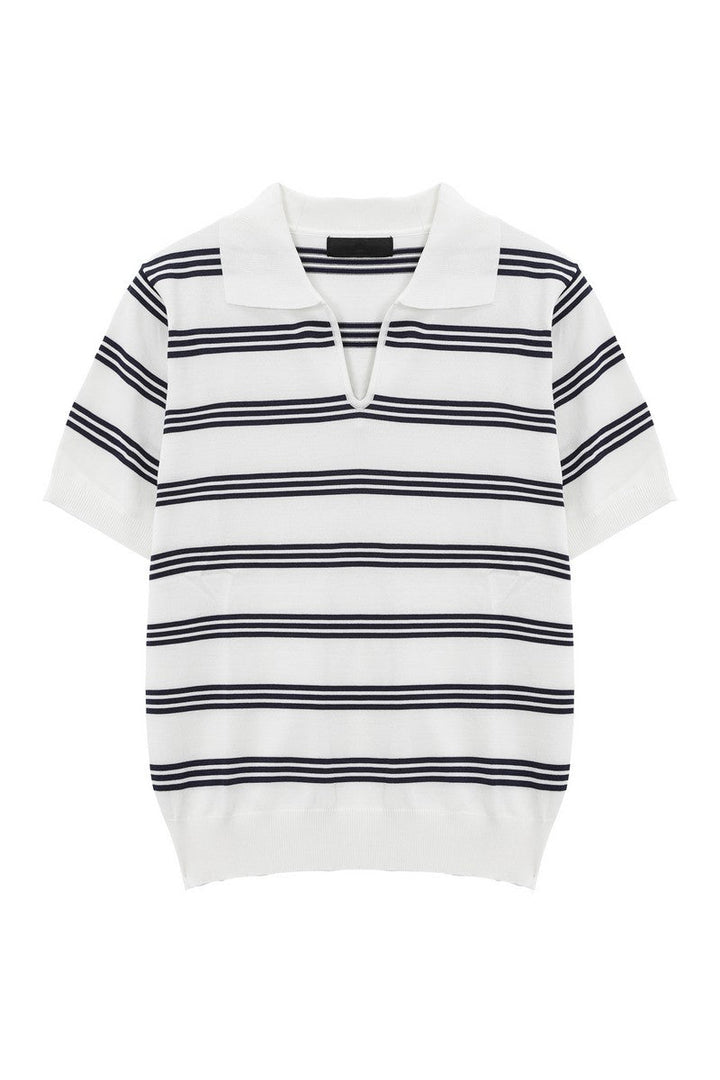 Striped V-Neck Polo Tee