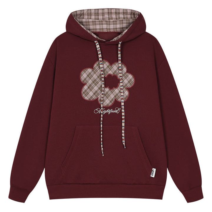 Flower Plaid Embroidered Hoodie
