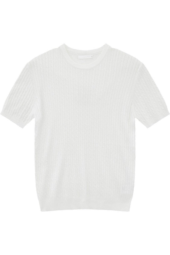 Cable Rib Knit Wool Tee
