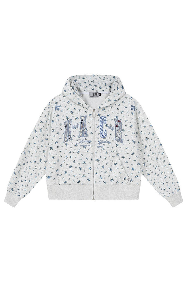Floral Embroidery Zip Up Hoodie
