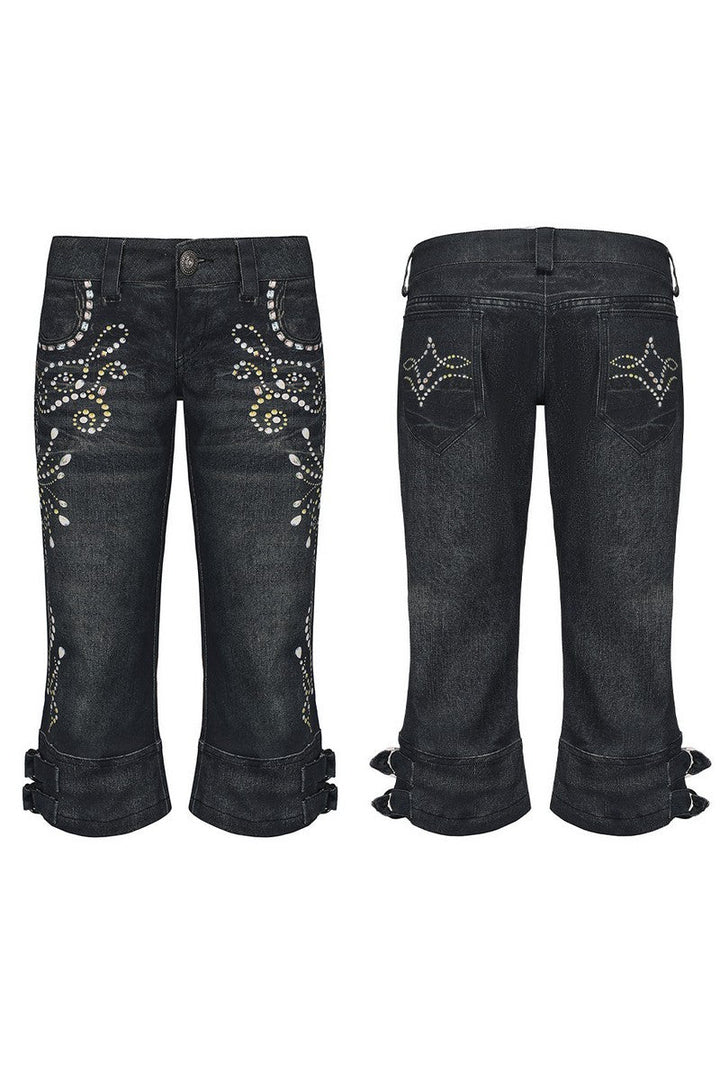 Vintage Gem Print Cropped Flares