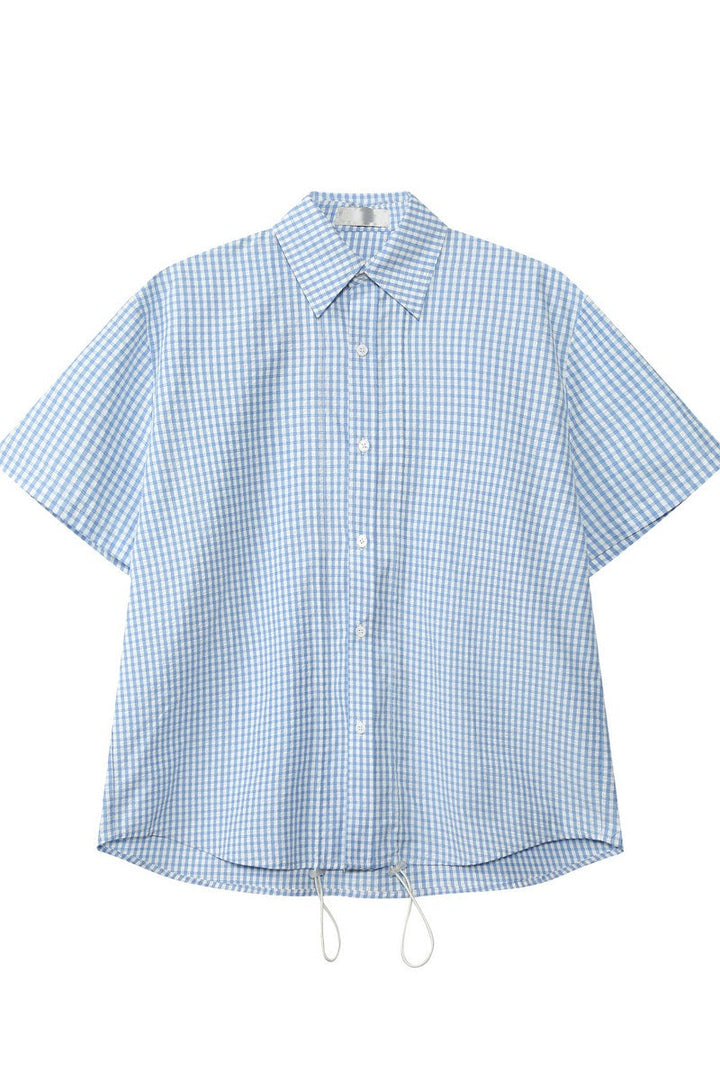 Plaid Drawstring Short Sleeve Shirt