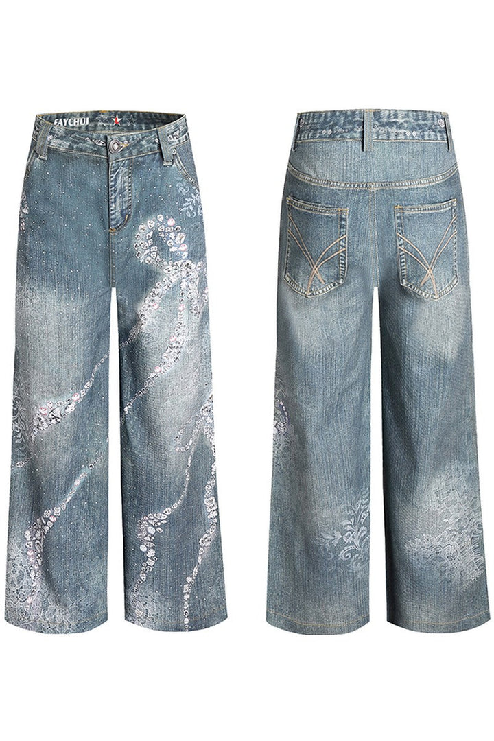 Rhinestone Bow Wide Leg Pants