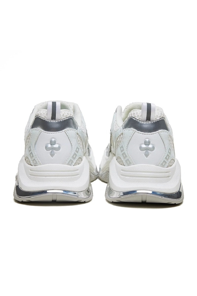 White Chrome Finished Breathable Dad Sneakers