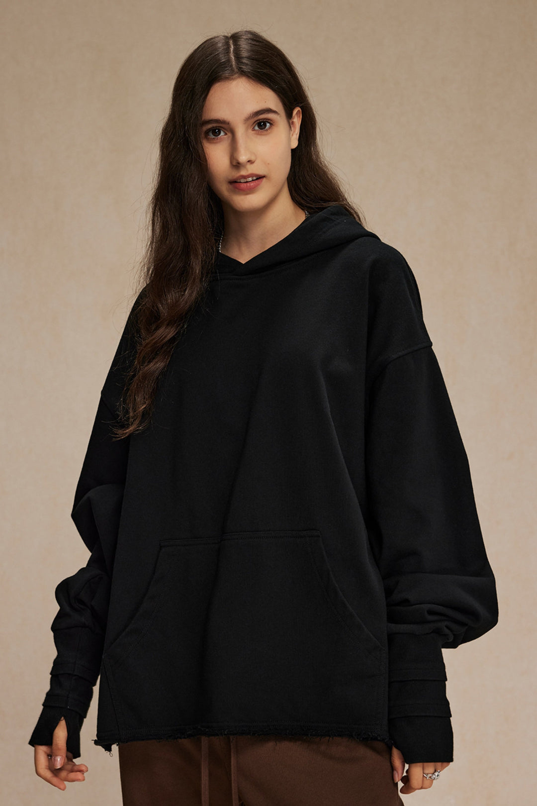 Finger Cutout Hem Hoodie