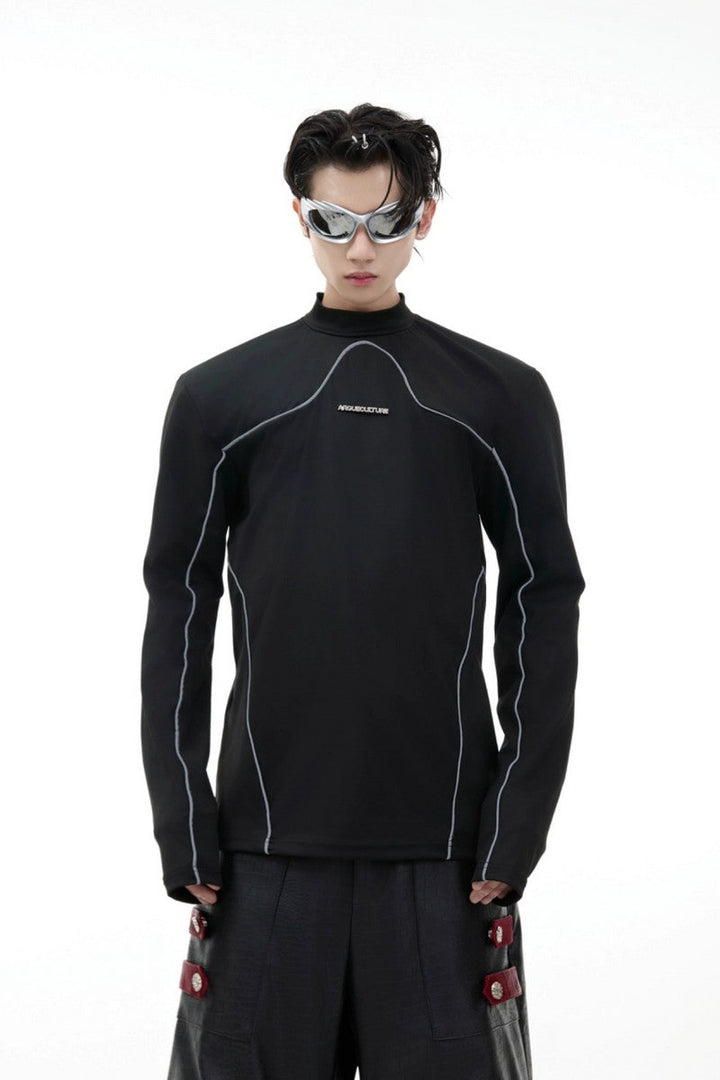 Reflective Line Slim Turtleneck Long-Sleeve Shirt