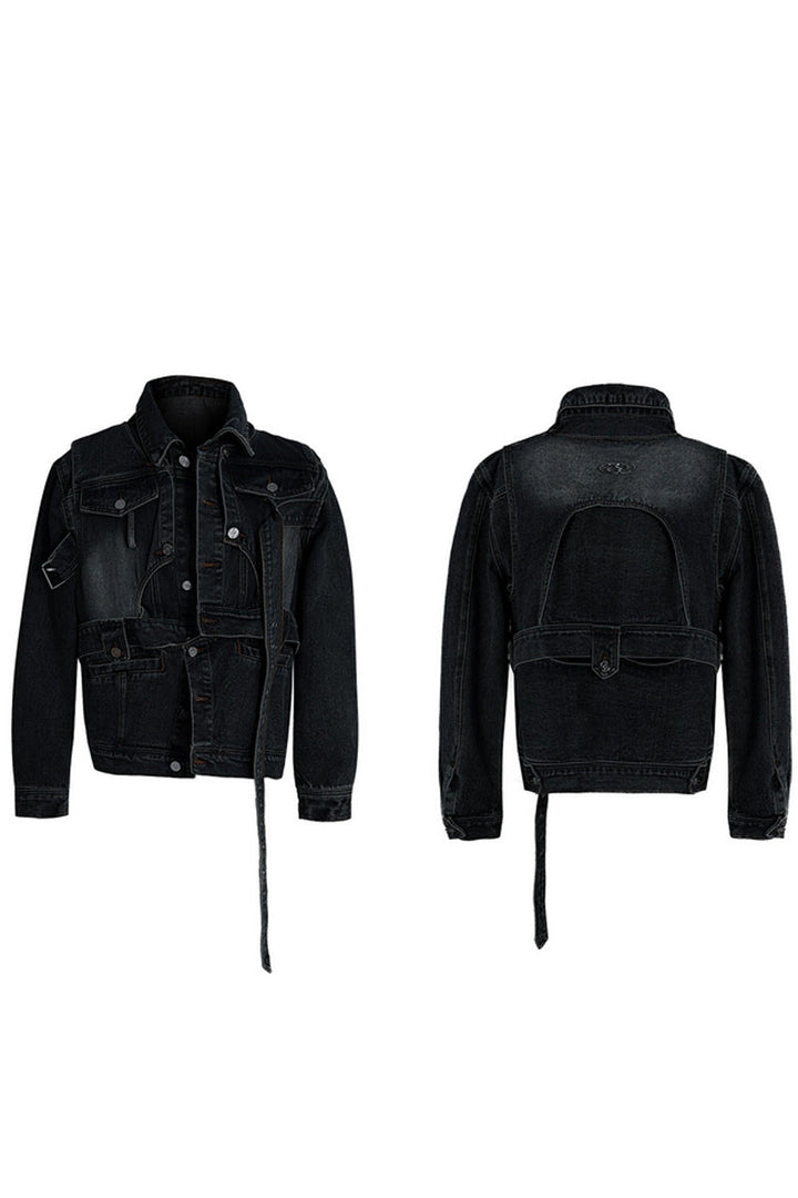 Washed Deconstructed Strap Denim Jacket