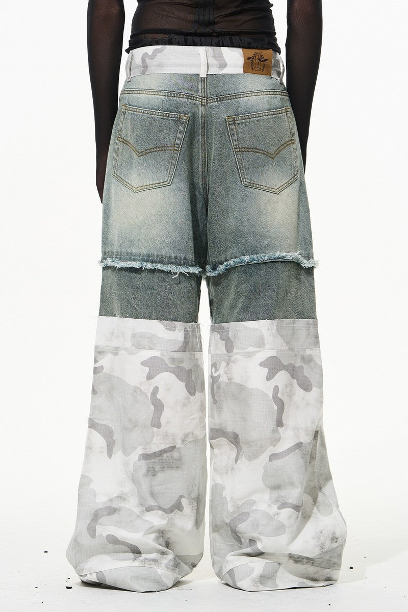 Double Layer Camo Straight Jeans