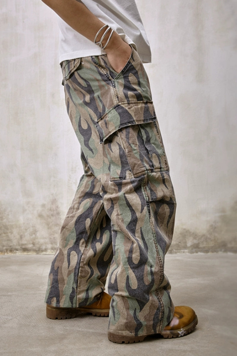 Flame Camo Loose Cargo Pants