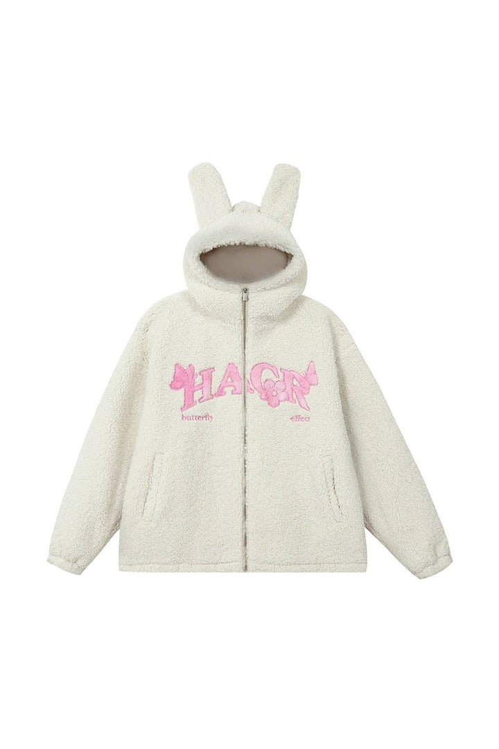 Furry Ears Butterfly Patch Sherpa Jacket