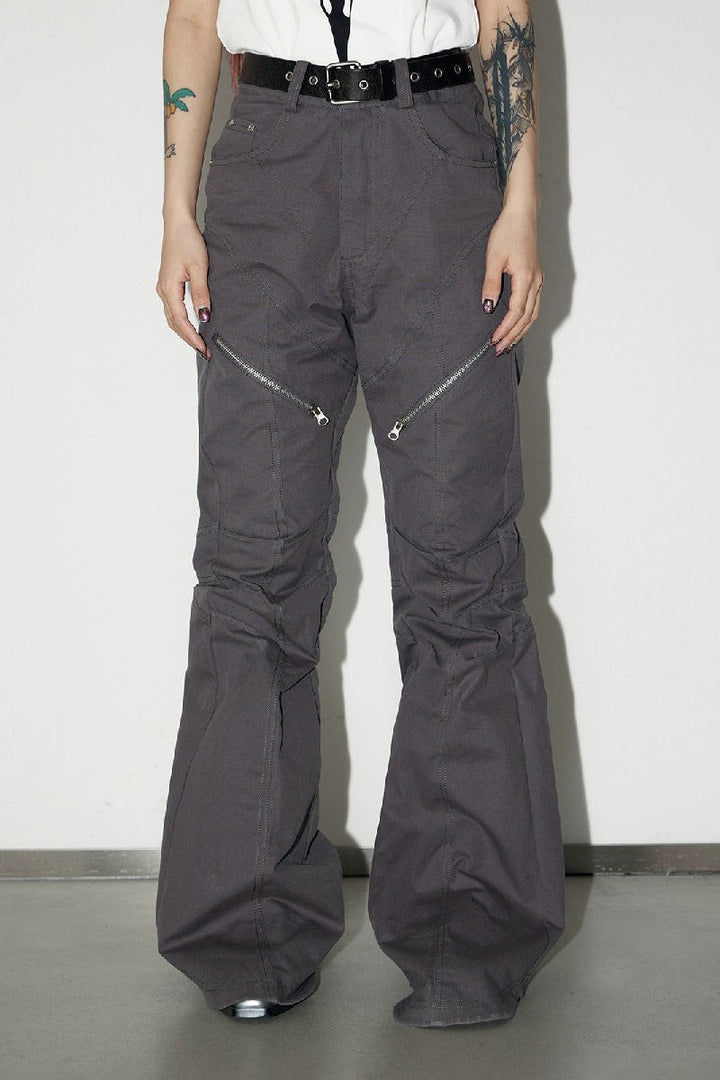 Flare Distressed Zip Cargo Pants