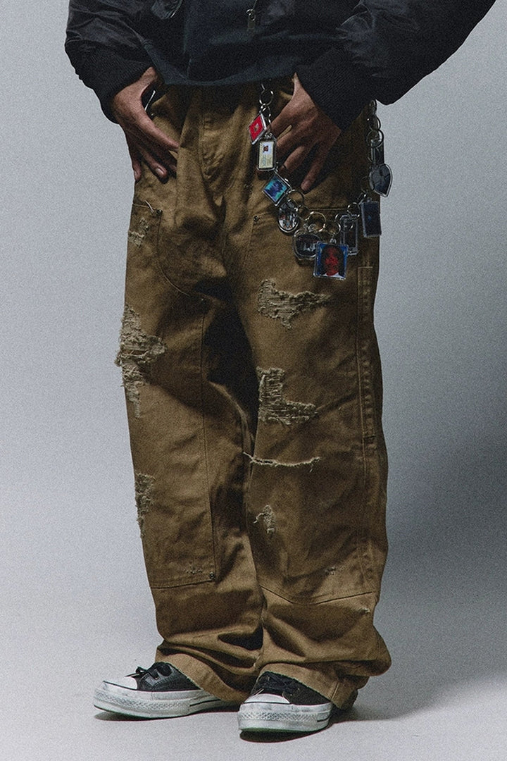 Distressed Khaki Carpenter Pants