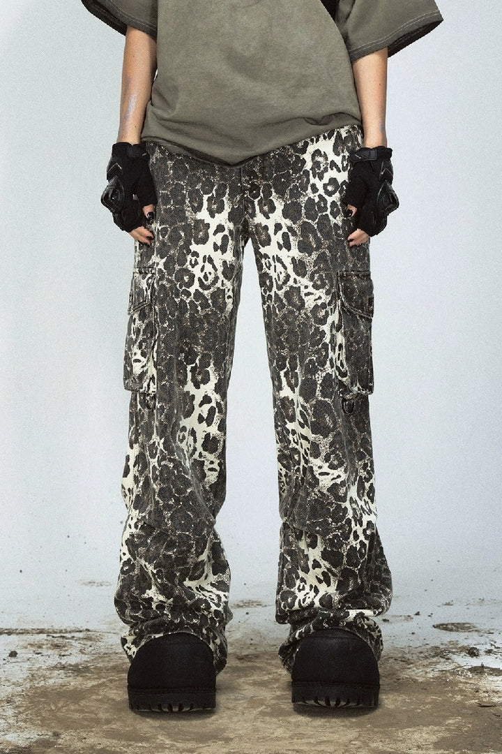 Leopard Print Multi-Pocket Cargo Pants