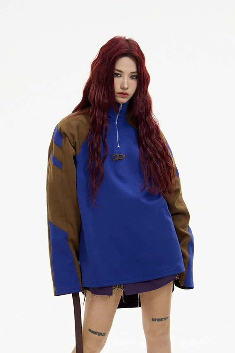 Retro Colorblock Pullover Sweatshirt