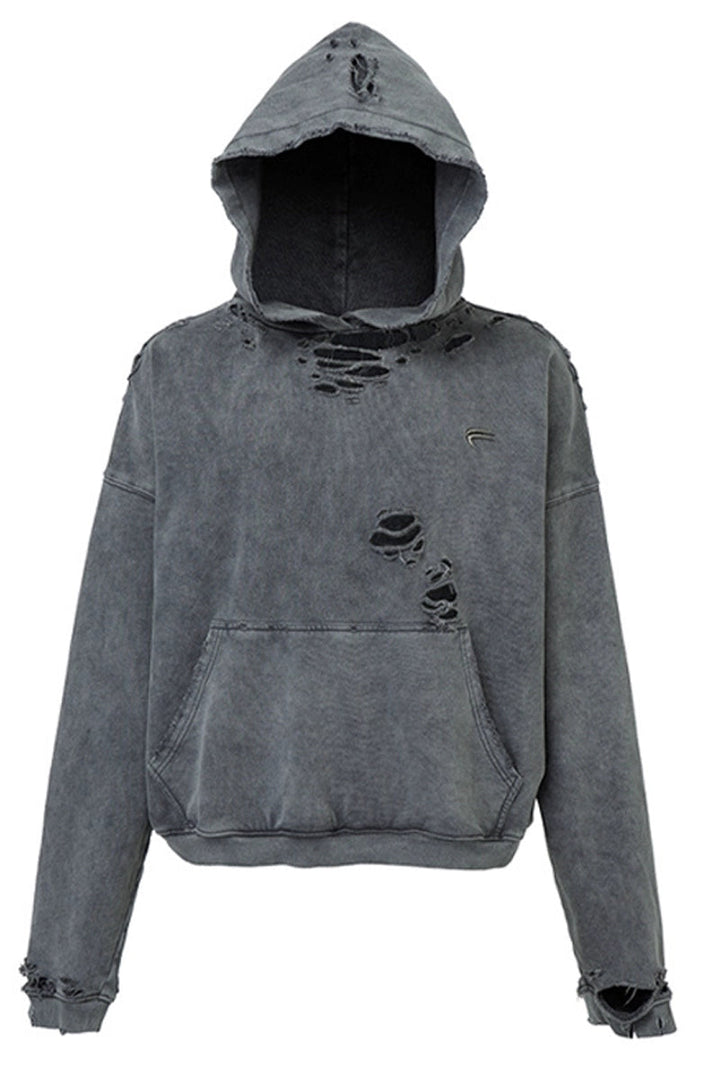 Distressed Solid Color Logo Hoodie