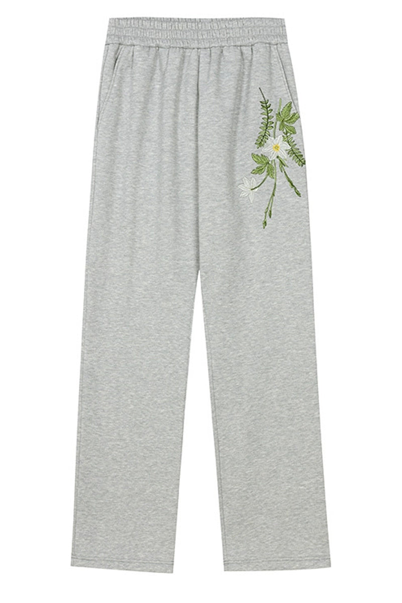 Floral Embroidered Wide-Leg Sweatpants