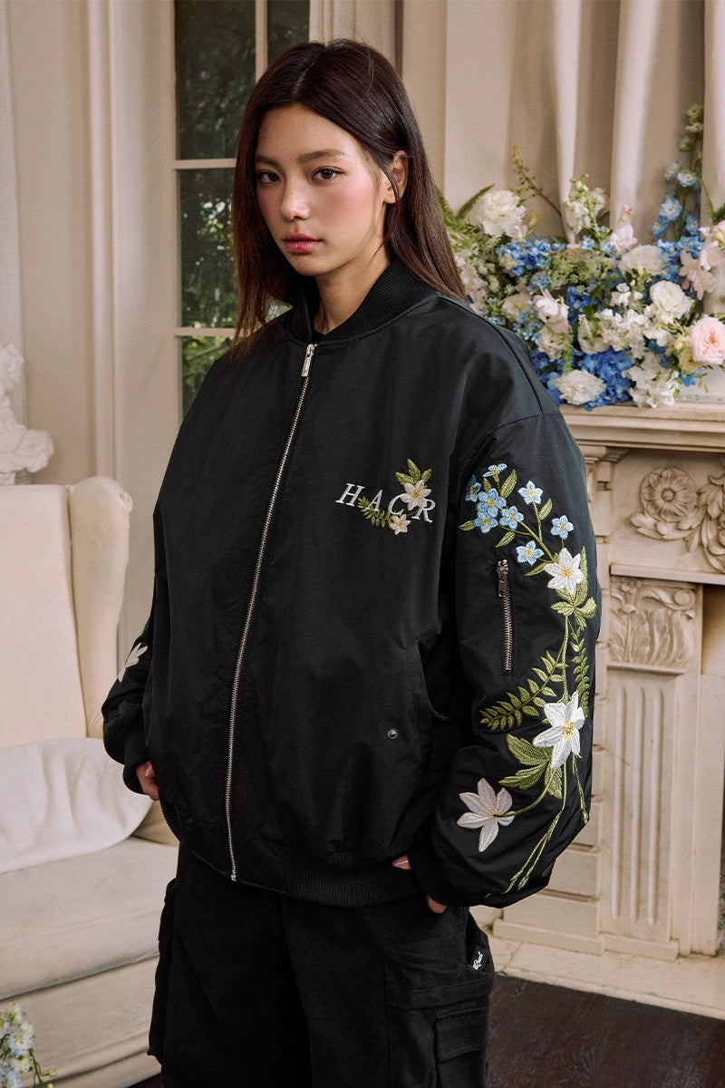 Floral Embroidered Bomber Jacket