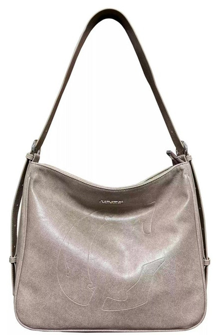 Cracked Leather C-Shaped Tote Bag