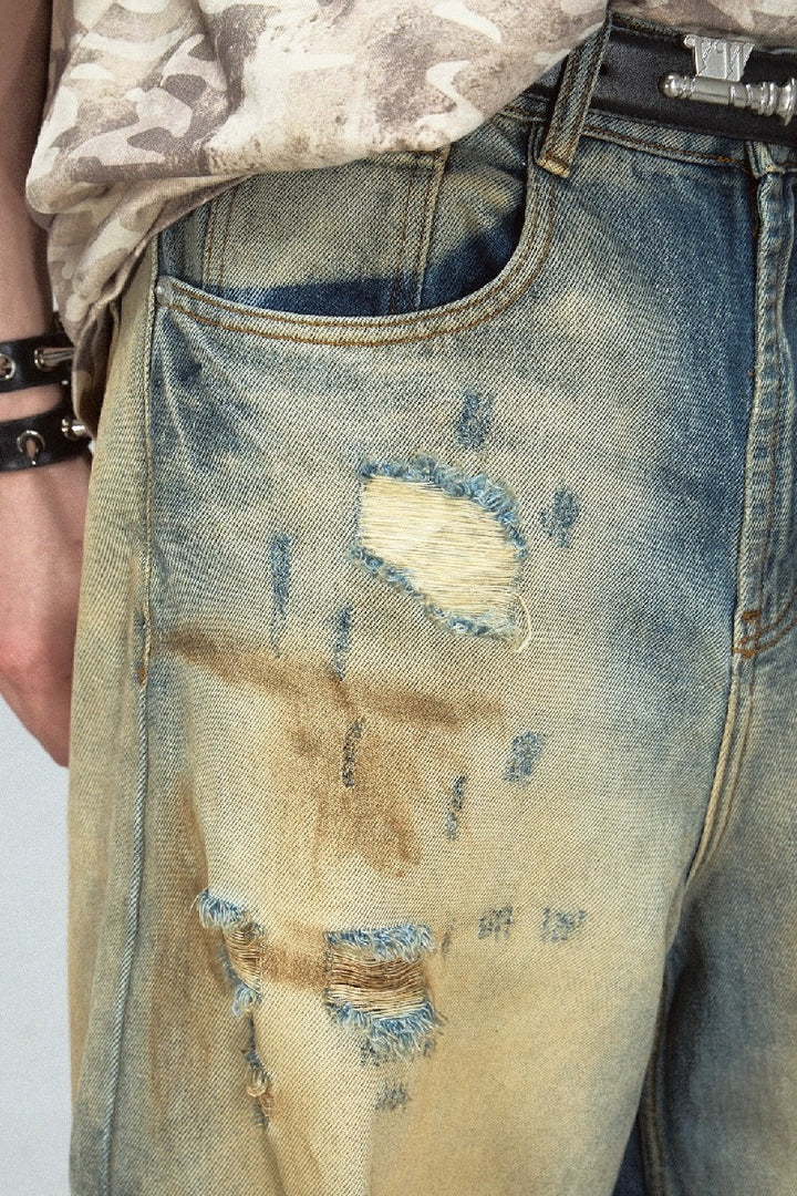 Distressed Vintage Straight-Leg Jeans