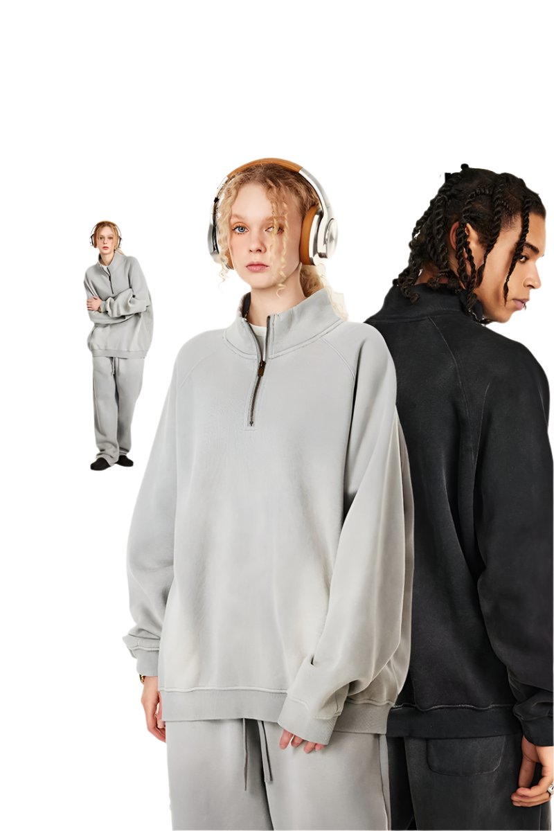 Half-Zip Stand Collar Fleece Sweatshirt