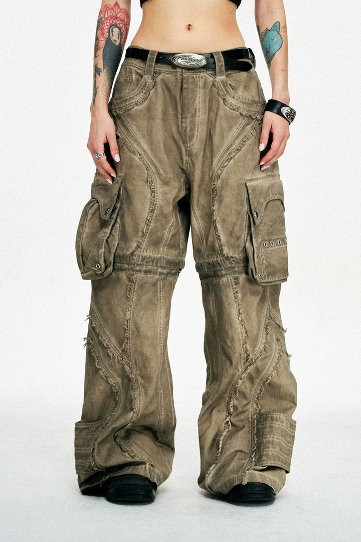 Detachable Distressed Structured Pants