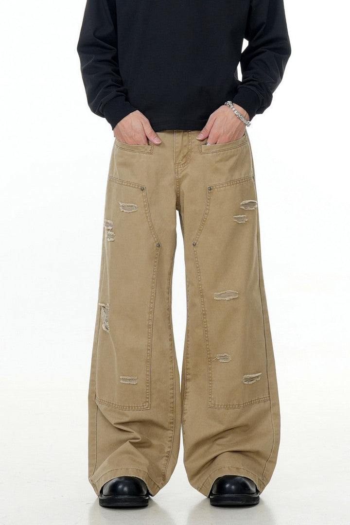 Irregular Distressed Double Knee Trousers