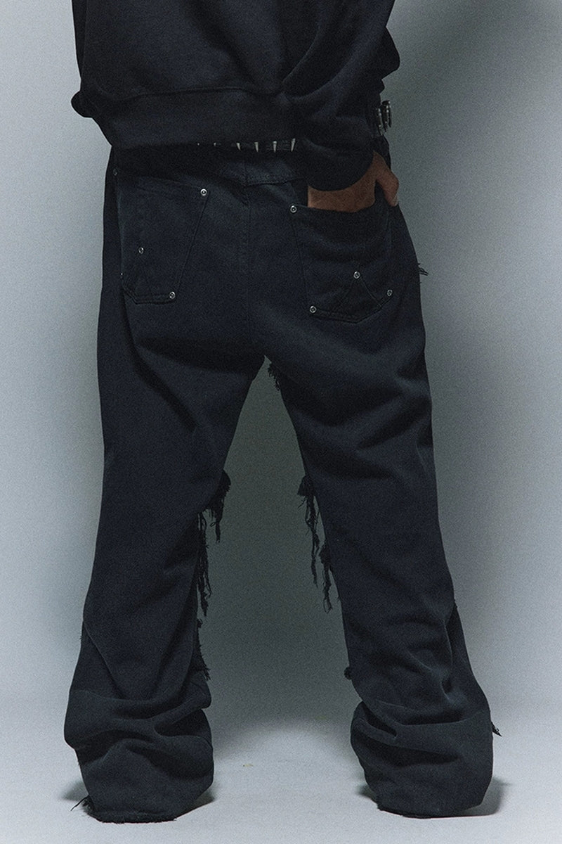 Double-Layer Distressed Flare Biker Pants