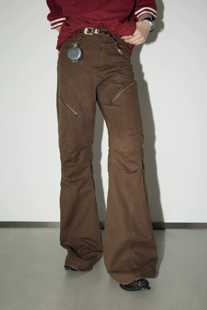 Flare Distressed Zip Cargo Pants