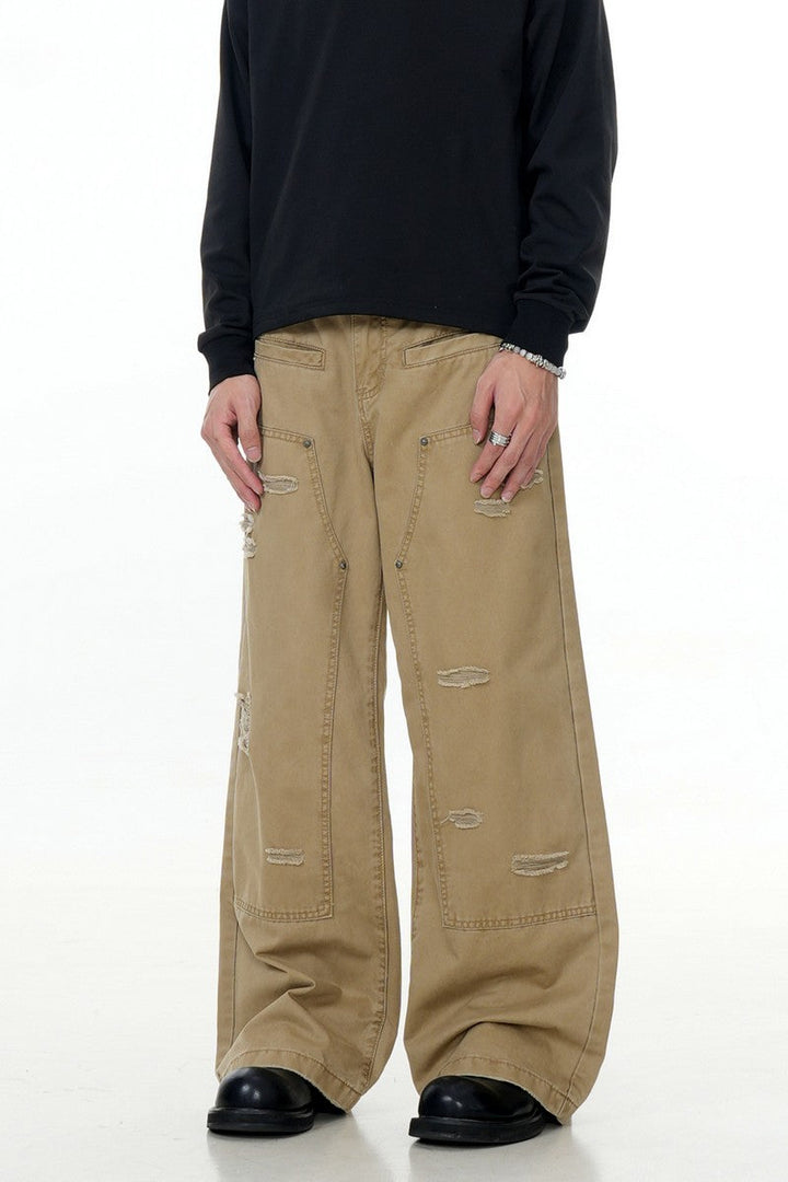 Irregular Distressed Double Knee Trousers