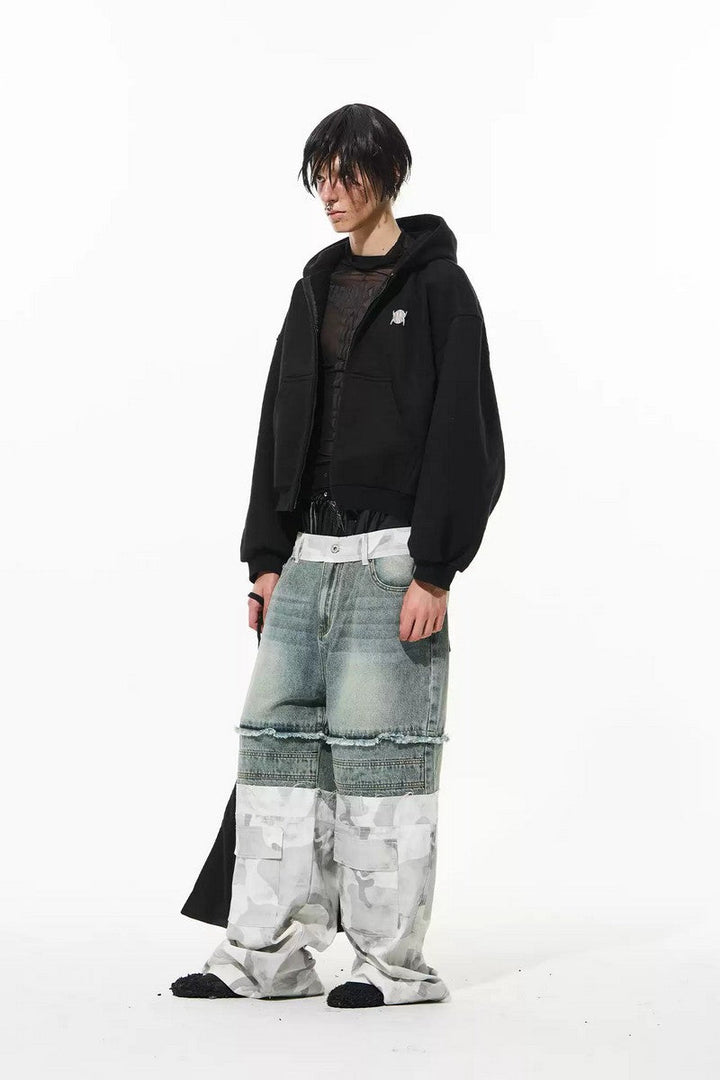 Double Layer Camo Straight Jeans