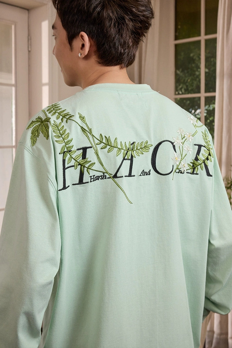 Botanical Embroidery Long Sleeve Tee