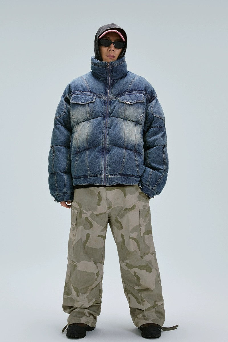 Washed Denim Puffer Jacket