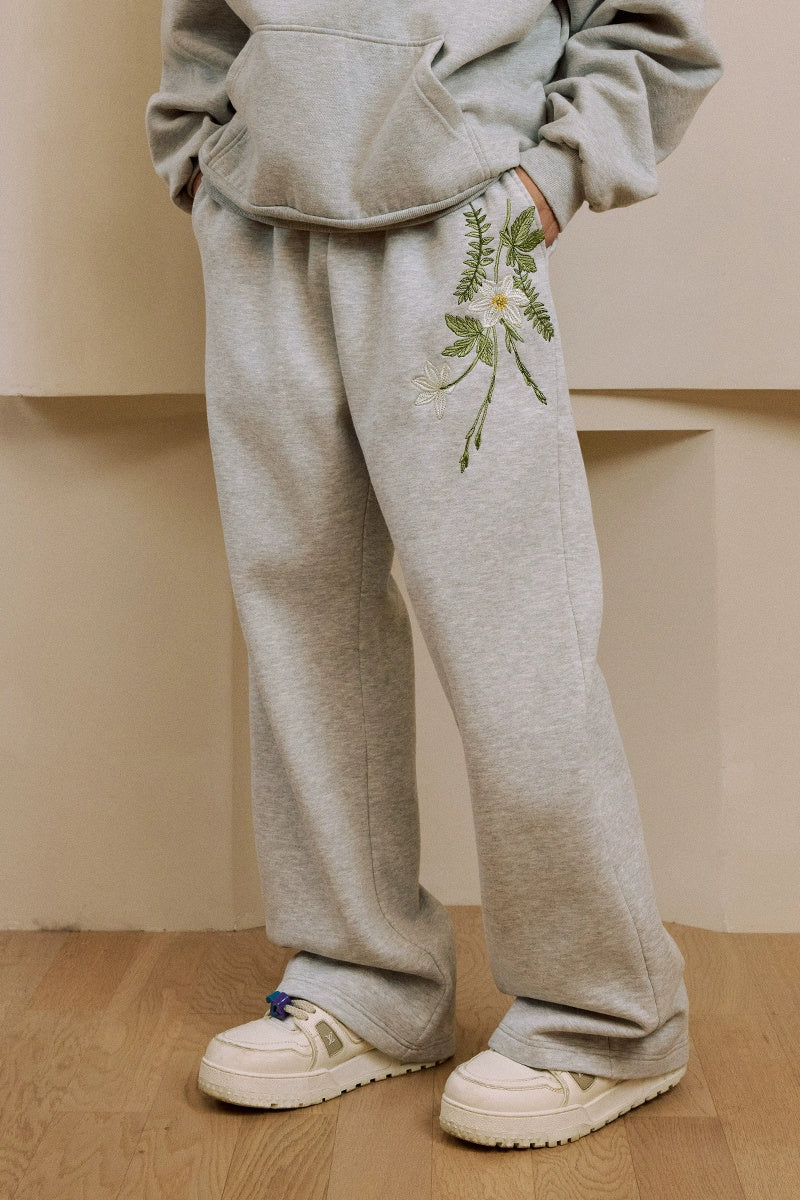 Floral Embroidered Wide-Leg Sweatpants