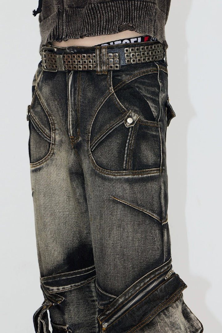 Spiked Thorns Strap Utility Jeans