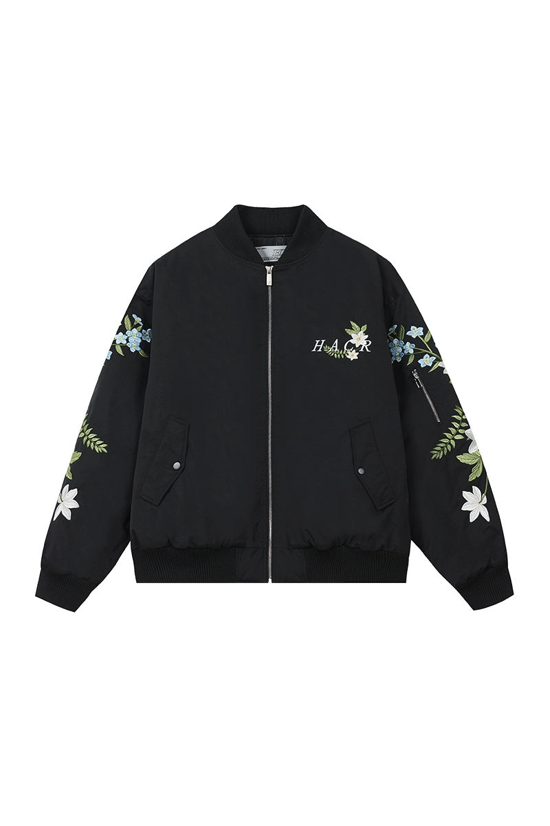 Floral Embroidered Bomber Jacket