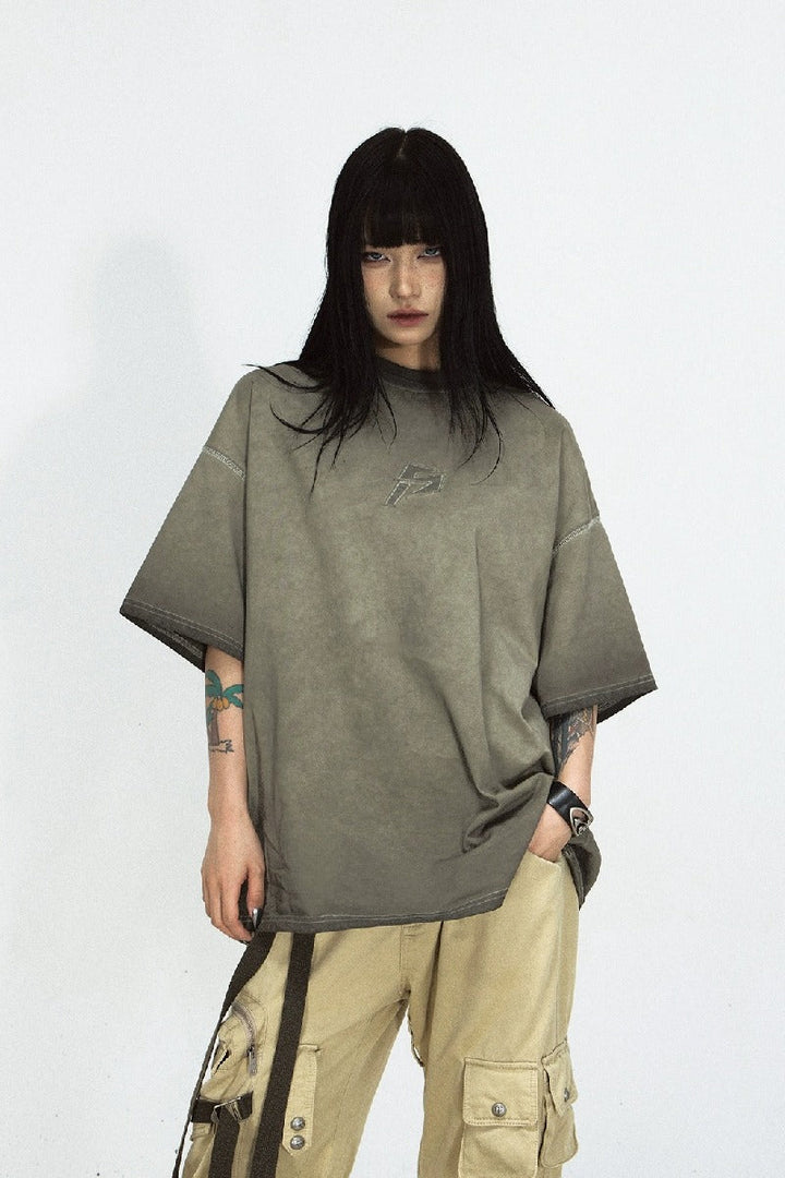 Patchwork Washed Loose Gray T-Shirt