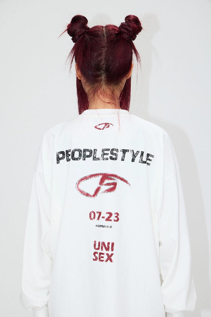 Punk Print Bleached Long Sleeve T-Shirt