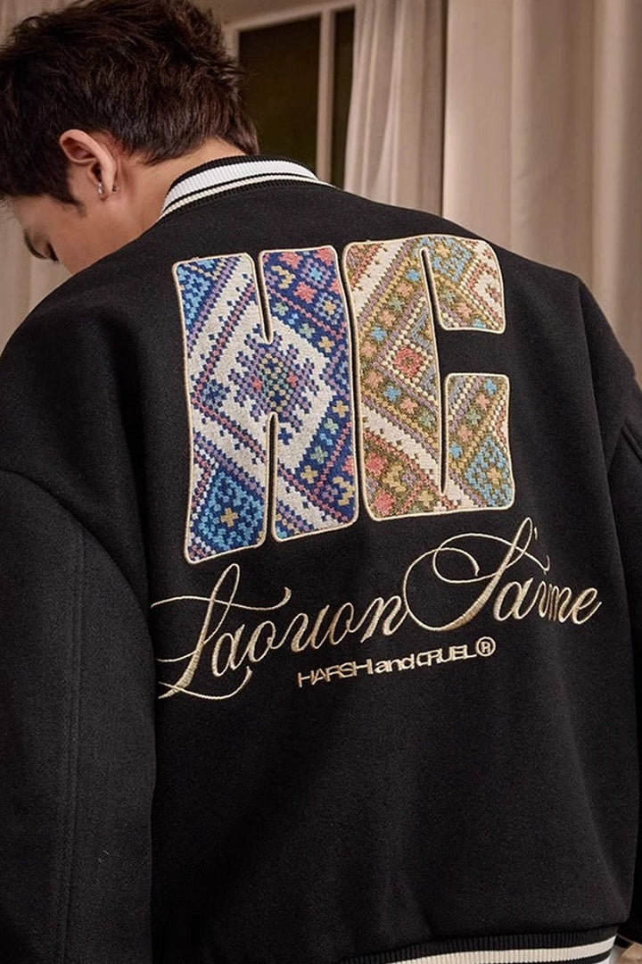 Tribal Script Patch Baseball Jacket