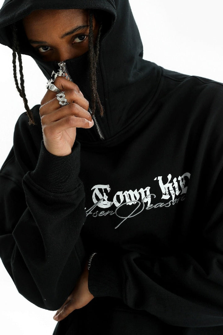 Hip Hop Zip Embroidered Hoodie