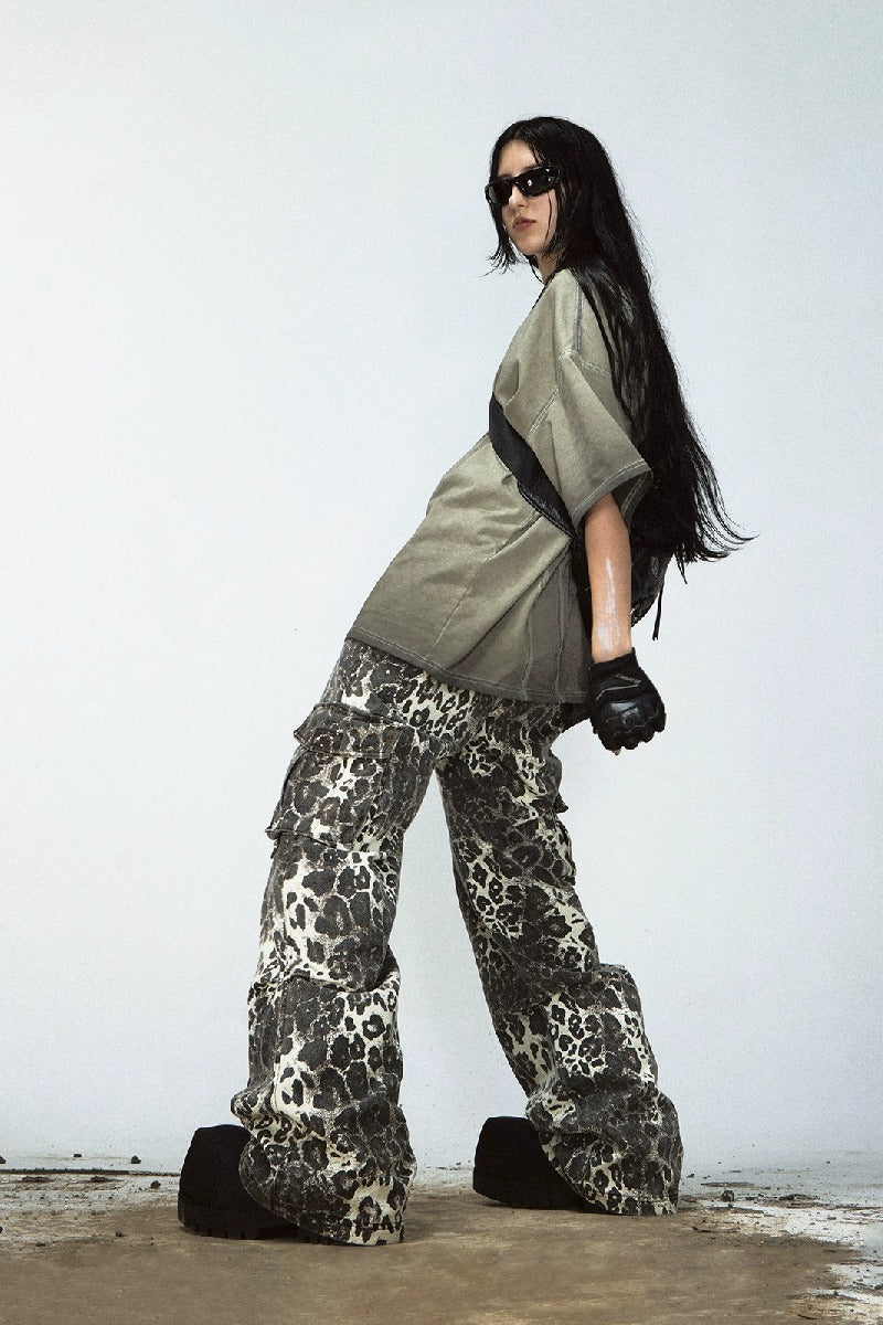 Leopard Print Multi-Pocket Cargo Pants