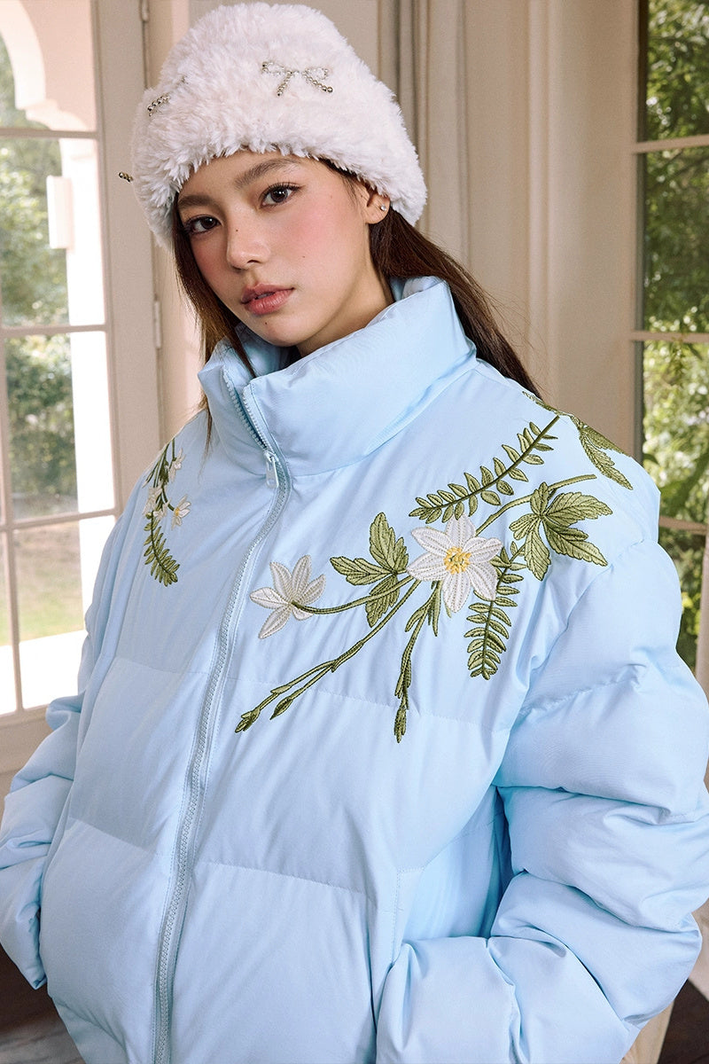 Floral Embroidered Down Jacket