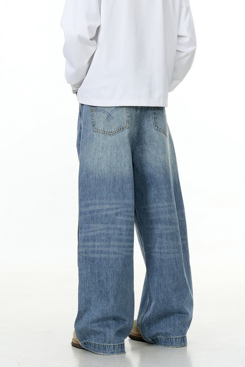 Washed Blue Straight-Leg Jeans