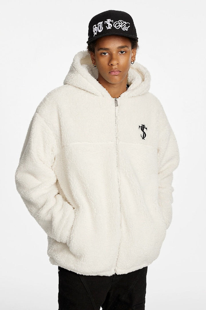 Split Faux Shearling Hooded Jacket