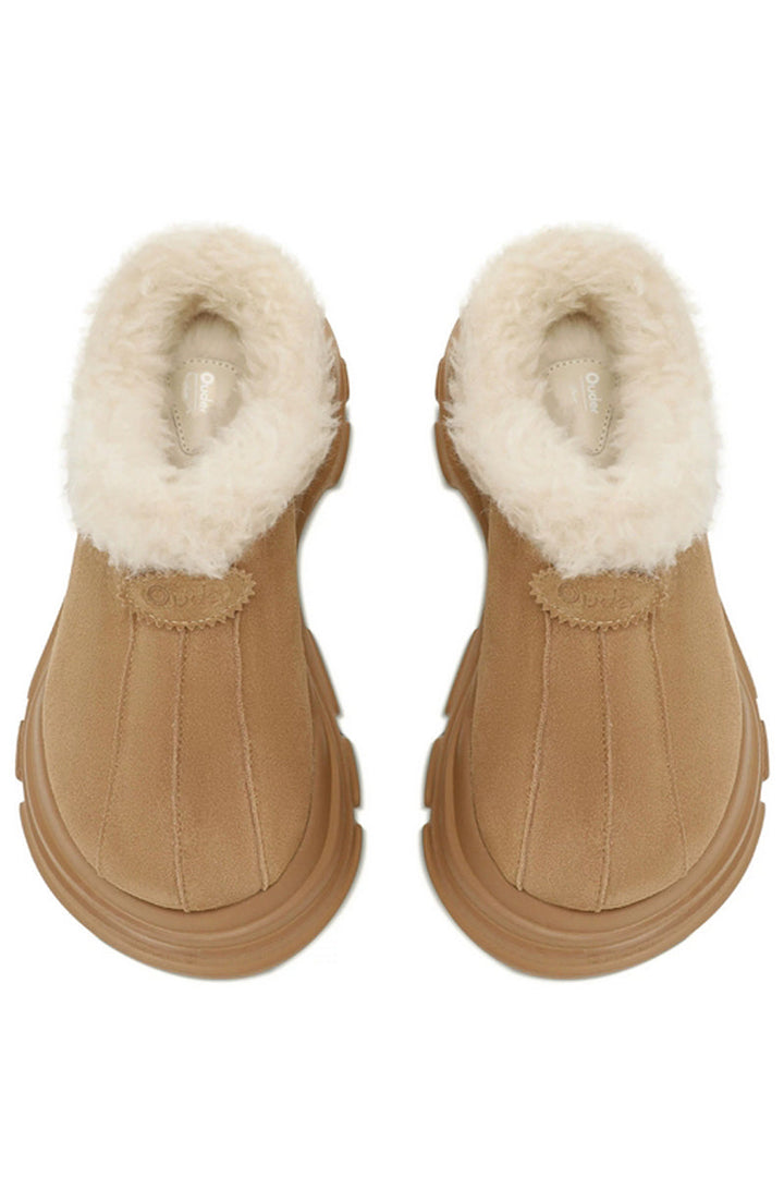 Leather Wool Slip-On Mules