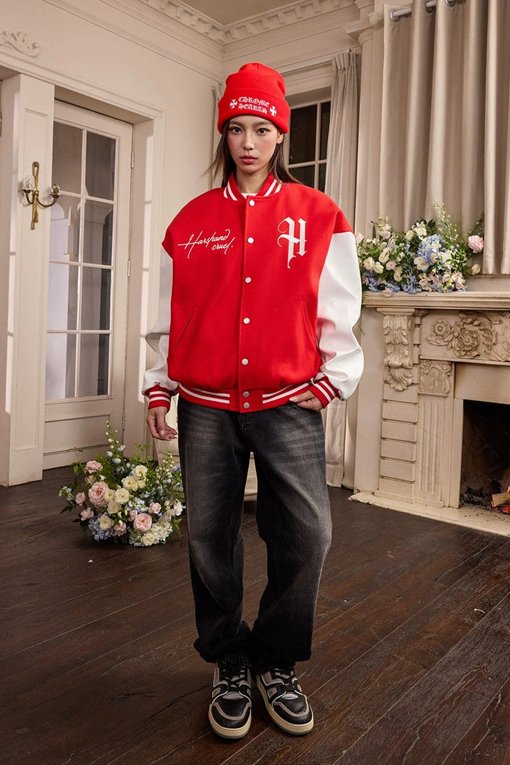 Vintage Typography Embroidered Baseball Jacket