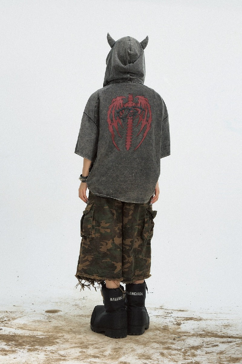 Dark Devil Washed Hooded T-Shirt