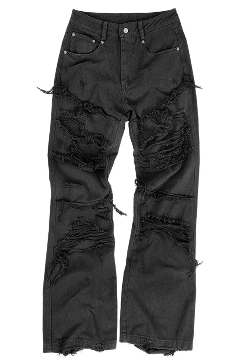 Double-Layer Distressed Flare Biker Pants