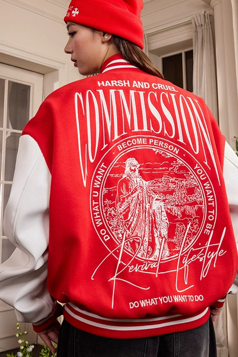 Vintage Typography Embroidered Baseball Jacket